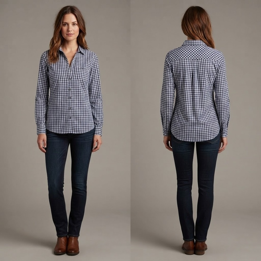 KUT from the Kloth Womens Navy Gingham Roll Tab Long Sleeve Button Down Shirt M